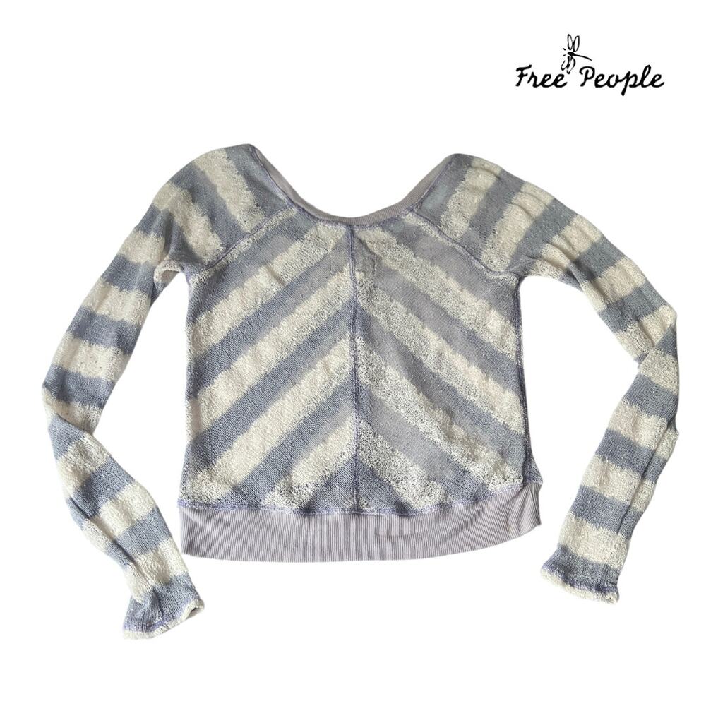 Free People Delicate Knit Lavender and White Striped Vneck Long Sleeve Top M